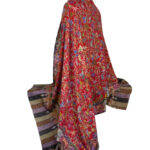 Stort rødt sjal i pashmina og uld Kalamkari