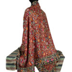 Stort rødbrunt sjal i pashmina og uld Kalamkari